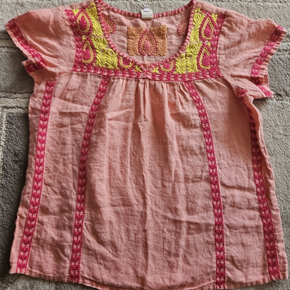 ivy jane Other - ivy jane Pink Cotton Blouse with Neon Yellow & Hot Pink Embroidery